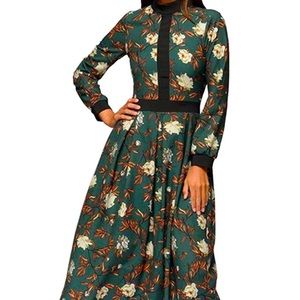 Simple Flavor Floral Vintage Midi Dress Elegant Work Dress Long Sleeve